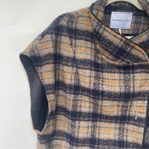Anthropologie Andersen & Lauth Plaid Oversize Jacket Short Sleeve Cape Snaps OS - Picture 5 of 13